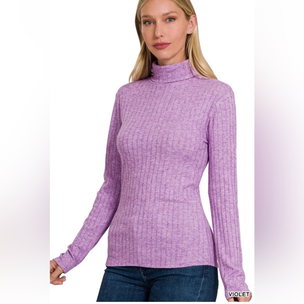 NWT! Violet Purple Cowl Neck RIBBED LONG SLEEVE TURTLE NECK SOFT TOP